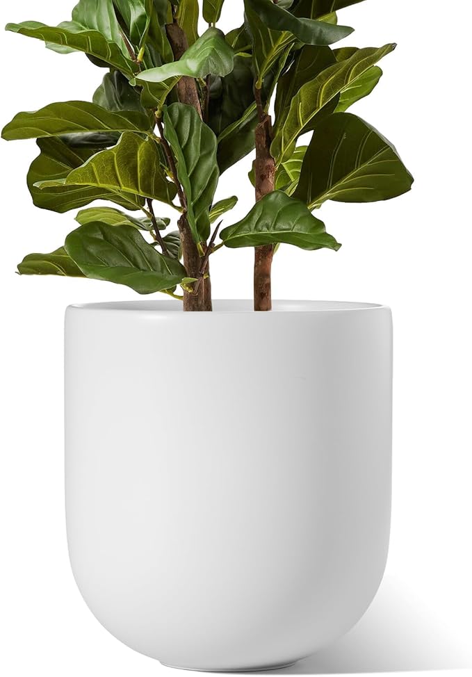LE TAUCI 12 Inch Pots for Plants, Ceramic Large Planters for Indoor Plants, Indoor Plant Pots for Home Garden Patio Office, Planter Pots with Drainage Hole and Rubber Plug, White
