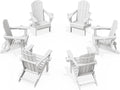 KINGYES Folding Adirondack Chair Set of 6, Dual Cup Holders & All-Weather HDPE, Wood-Like Patio Chair for Backyard, Camping, Pool & Fire Pit, White