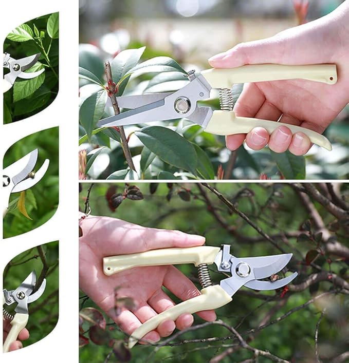 BUGUI Garden Shears Set of 2, Includes 1 Bypass Pruning Shears and 1 Straight Blade Garden Scissors, Sharp, Lightweight