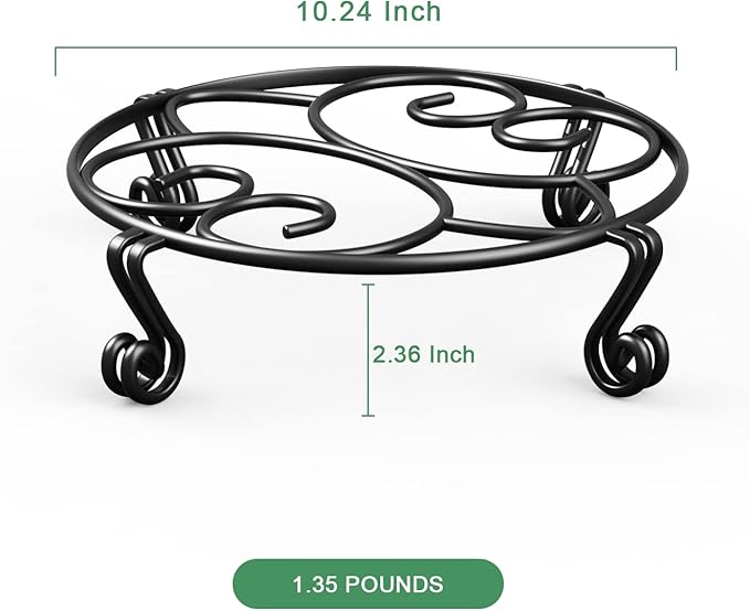 Yimobra Metal Plant Stand for Flower Pot 4 Pack Heavy Duty Potted Holder Indoor Outdoor Rustproof Iron Garden Container Round Supports Rack for Planter (4PC Black 10.24 x 2.36 IN)