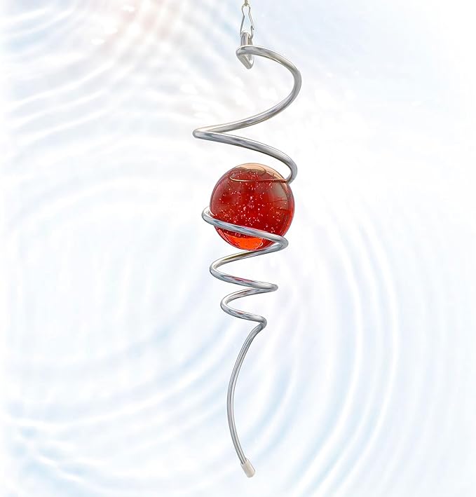 Gazing Ball Spiral Tail Red Glass Orb, Wind Spinner Stabilizer, Spiral Tail for Wind Spinners, Hanging Garden Ornament Rotating Art Decor - Visual Illusion in Spinning, Creative Gifts 13inch