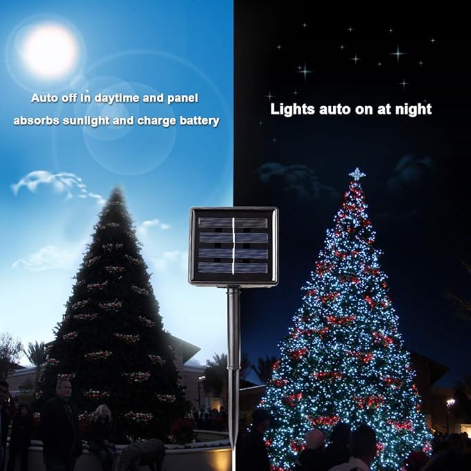 Toodour Solar Christmas Lights, 2 Packs Total 144ft 400 LED 8 Modes Solar String Lights, Waterproof Solar Outdoor Christmas Lights for Garden, Patio, Fence, Balcony, Christmas Tree Decor - Warm White