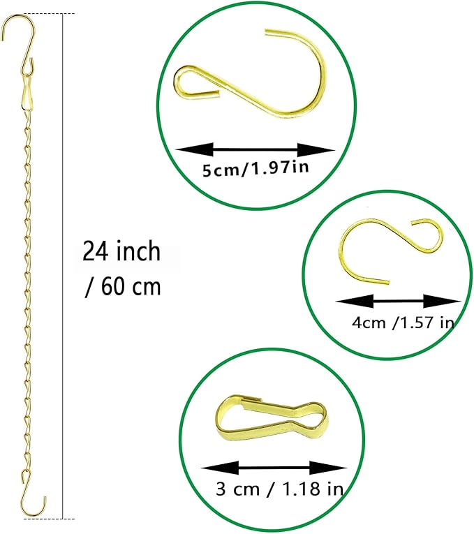 RIFNY Gold Hanging Chains with Hooks, 10 Pieces 24 Inch Chain for Hanging Bird Feeders Planters Baskets Billboards Lanterns Wind Chimes Ornaments Outdoor/Indoor Use (24 inch 10pcs)