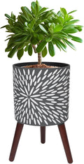12 Inches Plant Pot with Stand, Large Modern Standing Planters for Indoor Plants with Drainage Holes, Gray Flower Pots with Legs