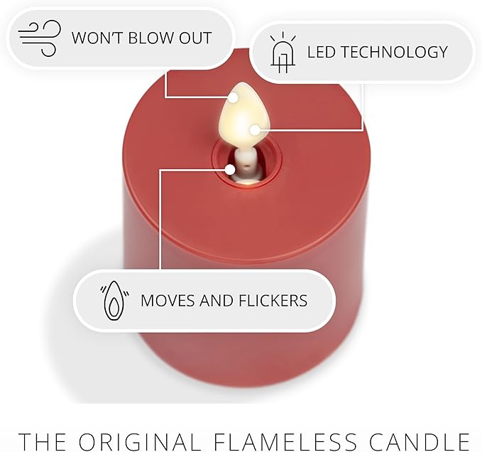 Luminara Outdoor Votive Flameless LED Candle, Cherry Red 2" x 3.2", Moving Flame Battery Operated Timer Remote Ready IPX4 Matte Plastic Finish