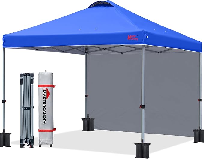MASTERCANOPY Durable Pop-up Canopy Tent with 1 Sidewall (6.6'x6.6',Blue)