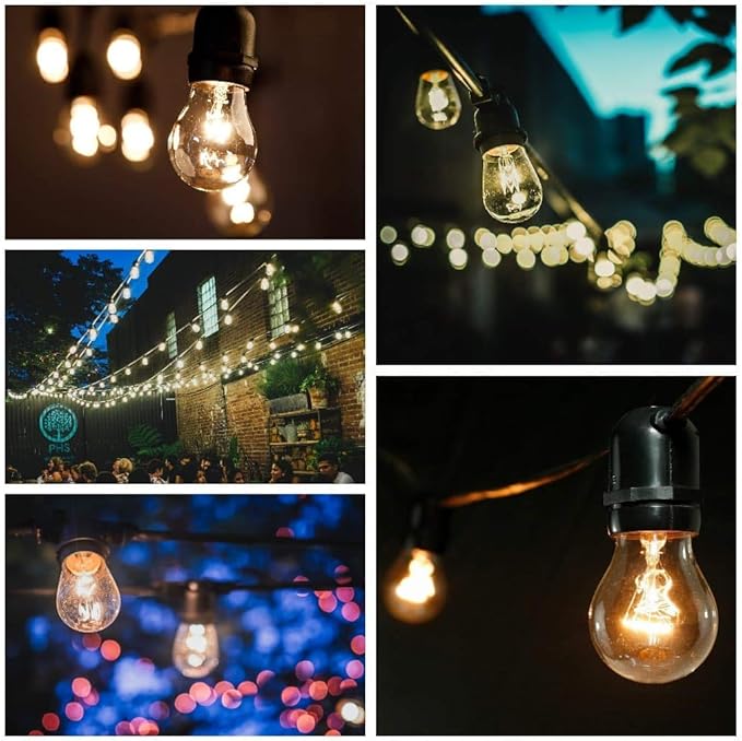 Hometown Evolution, Inc. E26 Commercial String Lights with 16 Gauge Wire (50 Foot 25 Socket, A15 15 Watt Clear Bulbs)