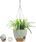 41.5 Inch Macrame Plant Hanger Indoor Outdoor with 12 Inch Flower Pot, Hanging Planter for Plants Holder with Wood Beads for Boho Home Decor (Ivory+Green)