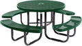 Heavy-Duty Portable Outdoor Picnic Table with Umbrella Hole, Expanded Metal Commercial-Grade Patio Dining Furniture Made in America (46" Round Top, Green)