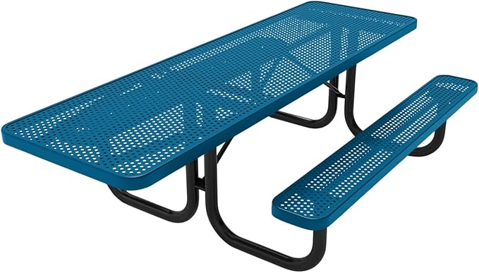 Coated Outdoor Furniture Heavy-Duty Portable ADA-Compliant Outdoor Picnic Table, Punched Steel Patio Dining Furniture Made in America (8ft Rectangular, One-Side Handicap, Light Blue)