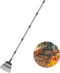 Leaf Rake for Leaves, 8" Wide Heavy Duty Metal Garden Rake 11 Tines, Adjustable Lawn Yard Shrub Kids Rake, 5.2ft