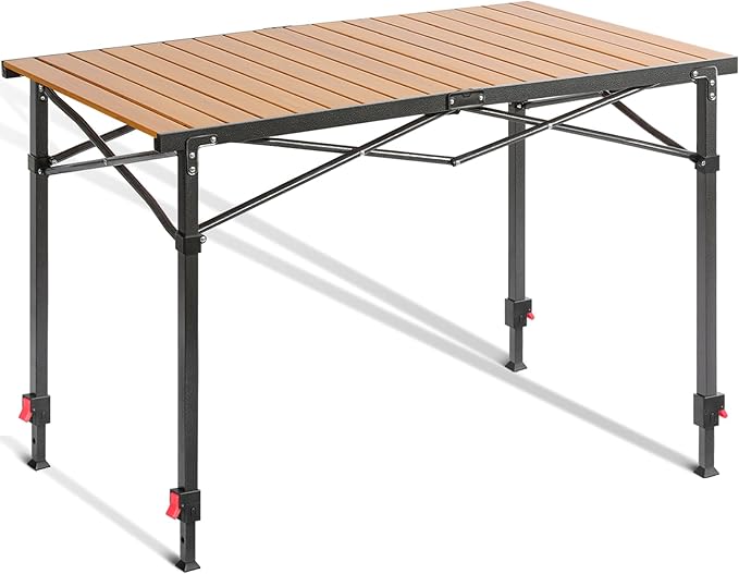 Portable Outdoor Adjustable Height Camping Table, Large for 2-6 Person, Foldable Roll-up Aluminum Camp Table with Carry Bag for Picnic, Camp, Sturdy, Stable, Loads 220 Lbs