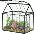 Ferrisland Glass Terrarium Plants with Lid, Black Geometric Terrarium Jar for Succulent Air Carnivorous Plant Moss Snail, House Shape Mini Tabletop Greenhouse Indoor Decor DIY Present (Only Terrarium)