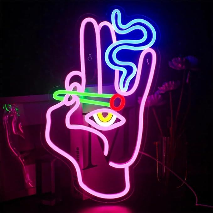 WLHOPE Evil Eye Neon Signs Hand Eye Neon Signs Pink Blue Led Neon Signs for Wall Decor, Hamsa Neon Sign, USB Connectivity Eye Neon Light Signs for Bedroom Game Room Home Bar Pub Cafes Party Gift