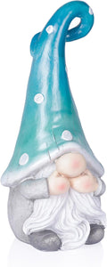 Alpine Corporation 17” Tall Outdoor Garden Gnome Yard Decoration - Speak No Evil Statue - Gnome with Turqoise Polka Dot Hat – Durable, Weatherproof Décor for Patio & Deck