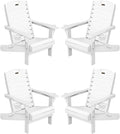 Adirondack Chairs Set of 4, Outdoor Fire Pit Chairs, HDPE All-Weather Adirondack Chairs with Cup Holder, Lawn Chair for Deck, Patio, Garden (White)
