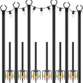 10Ft String Light Poles 6 Pack,Light Poles for Outside Lights,Outdoor with Fence Brackets Hanging Lights,Metal Stand Deck Patio Backyard