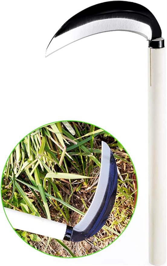 TOYPOPOR Carbon Steel Grass Sickle, 15'' Japanese Gardening Weeding Weeder, Garden Hand Tool, Farming Weed Remover, Scythe Blade Cutter, Manual Mowing Blade Cutter, Thick Blade Gardening Quick Work