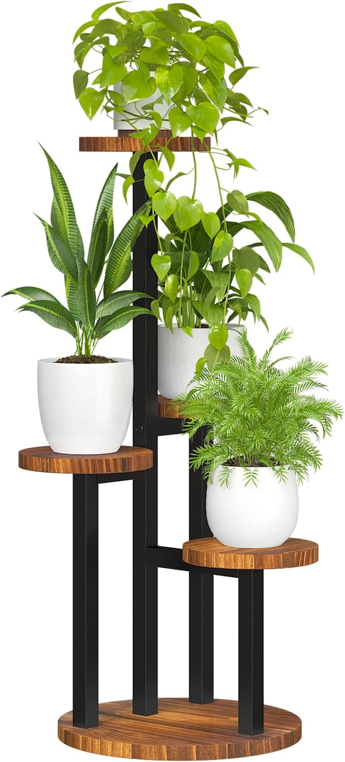 Bamworld 4 Tier Plant Stand Indoor Small Plant Shelf Outdoor Metal Tall Flower Holder Table Support Rack Garden Accessories for Plant Lovers(Brown)