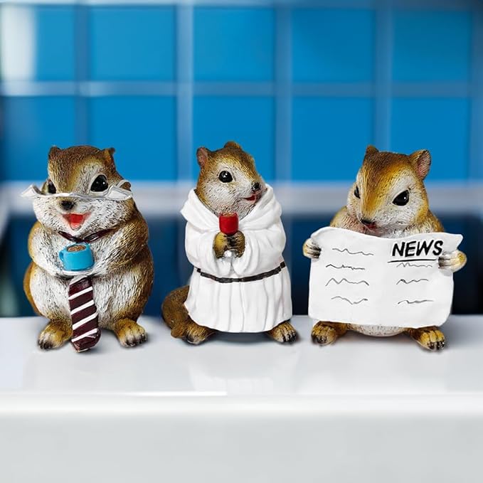 Spring & Summer-Themed Garden Statues – Adorable Outdoor Decor for Lawn, Patio & Porch (Whimsical Chipmunk Trio Set of Three Figurines, 5" Cute Desk Decor and Garden Statues)
