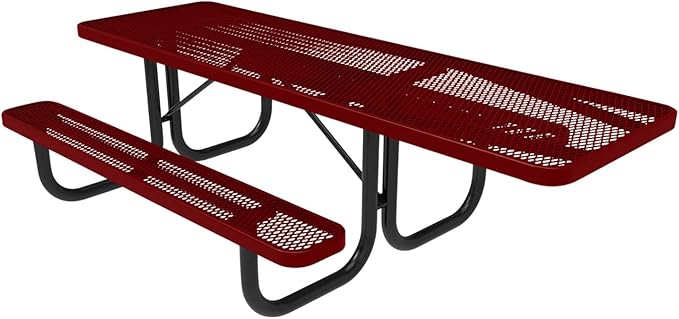 T8H-TXTBUR Heavy Duty Rectangular Portable Picnic Table, Handicap Accessible on One End, 8 Ft, Textured Burgundy, Made in America
