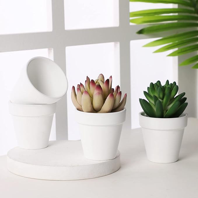 Yishang 36 pcs Small Mini White Clay Pots, 2.5'' Terracotta Pot Clay Ceramic Pottery Planter,Cactus Flower Terra Cotta Pots,Succulents Nursery Pots,with Drainage Hole,Great for Crafts,Wedding Favor