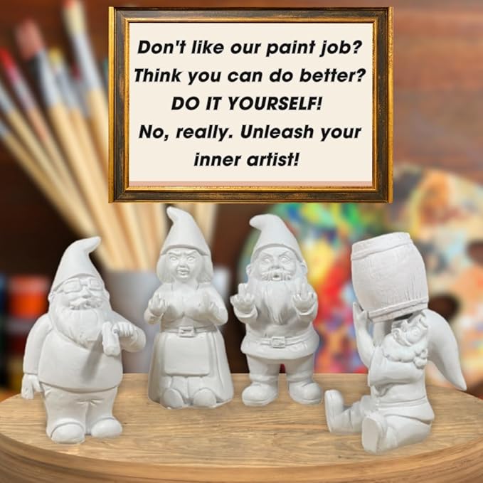Gnometastic Gnude Mini Gnomes - Double Bird Unpainted Gnome Statue, 3.5in Tall - DIY Paint Your Own Gnome - Polyresin Indoor/Outdoor Funny Garden Gnomes to Paint for Adults