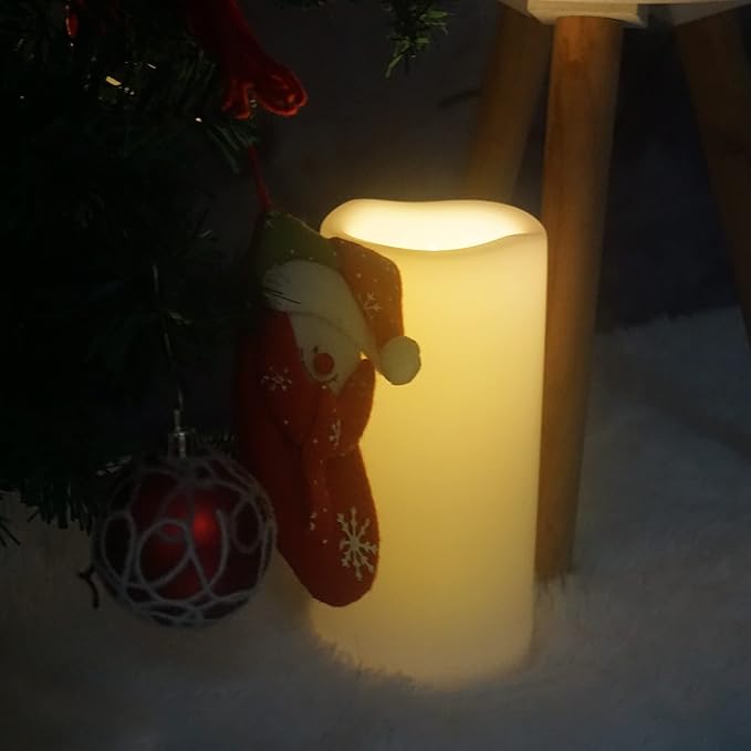 CANDLE CHOICE Waterproof Outdoor Battery Operated Flameless Candle with Timer Large Plastic Resin Bright Flickering Electric LED Pillar Lantern Patio Garden Wedding Christmas Decorations 4”(D) x8”(H)