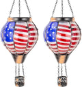 2PCS Flag Solar Hot Air Balloon Lantern with Flame Flickering Light,Glass Hot Air Balloon Solar Lanterns Outdoor Waterproof,Hanging Outdoor Light for Patio Yard Garden Birthday Gifts for Women