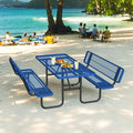 79'' Steel Rectangular Picnic Table for Outdoors, with backrest, Expanded, Lifetime Picnic Table with Umbrella Hole, Heavy Duty Sturdy Commercial Picnic Tables for Garden Courtyard BBQ, Blue