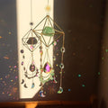Crystal Suncatchers for Windows, Green Fluorite Gemstone Sun Catcher Hanging, Spiritual, Rainbow Maker, Crystal Boho Decor Indoor Outdoor, Natural Stone (Green Fluorite)
