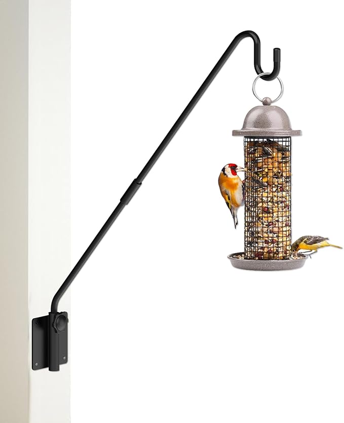 Deck Hook Wall Mounted,Extended Plant Hanger Outdoor,Bird Feeder Hanger-Metal Fence Shepherds Hooks Bracket for Hanging Hummingbird Feeder,Planter,Flower Baskets,Lantern-360°Rotating Pole