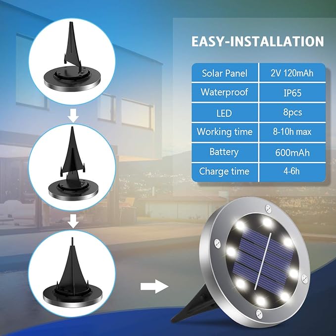 Solar Ground Lights - 16 Pack, In-Ground Pathway Lights for Garden, Lawn, Yard, Patio, Driveway, Steps and Walkway - White