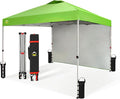 CROWN SHADES 10x10 Pop Up Canopy with 1 Side Wall - Beach Tent with One Push Setup - Outdoor Sun Shade for Events, Parties, Camping - Gazebo with STO-N-Go Cover Bag (Green)