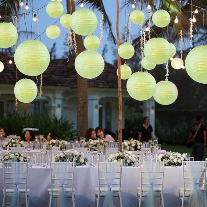 WYZworks - Round Paper Lanterns 10 Pack (Light Apple Green, 14") - Hanging Paper Lanterns Lamp for Wedding, Birthday, Party and Home Decorations with 8", 10", 12", 16" Option