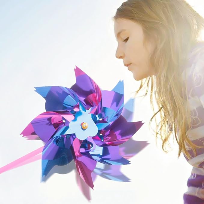 JOHOUSE 100pc Rainbow Pinwheels, Party Pinwheels DIY Windmill Set for Kids Toy Garden Lawn Decor