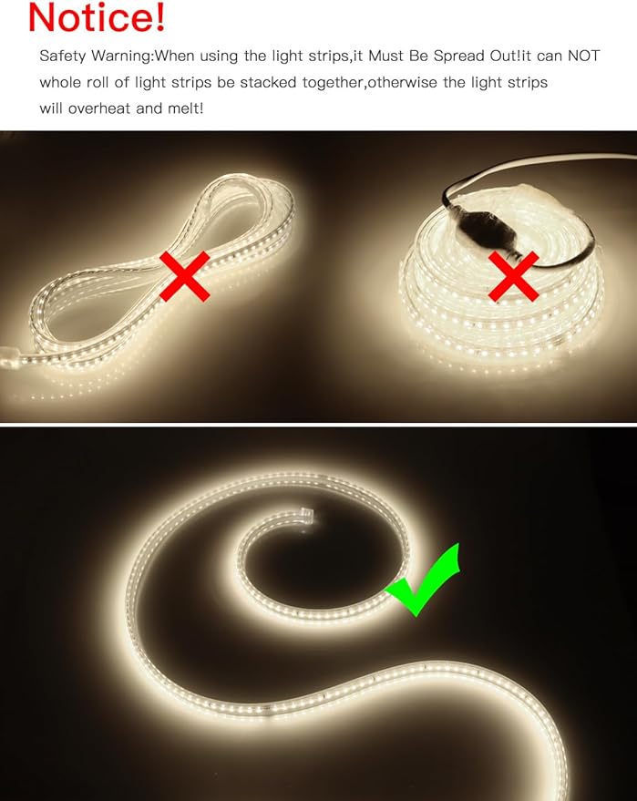 AIMENGTE Outdoor LED Strip Lights Plug in, Indoor Led Strip Lighting Waterproof, AC 110V, 240LEDs, 4000k Rope Lights for Garden, Patio, Living Room Cabinet Kitchen Mirror Lights (6.6ft, Daylight)