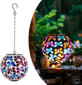 Hanging Solar Lanterns Outdoor Waterproof, Decorative Mosaic Butterfly Solar Lantern, Gazing Ball Globe Hanging Lantern for Patio Garden Yard Home Decor