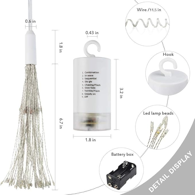 FOOING 6 Pack Firework Lights Led Copper Wire String Lights 8 Modes Battery Operated Fairy Lights with Remote,Wedding Decorative Hanging Lights for Party Patio (Warm White)