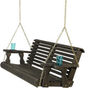 Amish Casual 4 Foot Roll Back Porch Swing with Cup Holders in Semi-Solid Black Stain - Amish Made in The USA from Treated Pine Heavy Duty 700 Lb. Weight Capacity