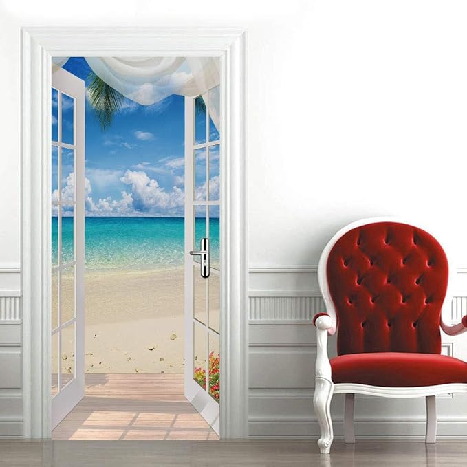 3D Door Stickers Murals - Landscape - Peel and Stick - Waterproof & Washable - Matt Finish - 31.5" x 78.7" - 2 Pieces - White - Door & Wall - Adults - All Seasons