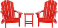 WO Home Furniture Adirondack Chairs Table Set of 3 PCS Outdoor Folding Chairs Side End Table Weather/UV Resistant for Lawn, Garden, Bon Fire, Balcony (Red)