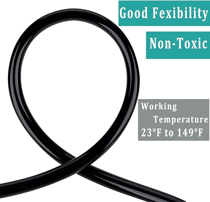 Black Vinyl Tubing 3/8” ID × 1/2” OD - 25 Feet PVC Flexible Plastic Tube Hybrid Hose, Transfer Water Air Oil for Pond Fountain Garden, Non-toxic and BPA free