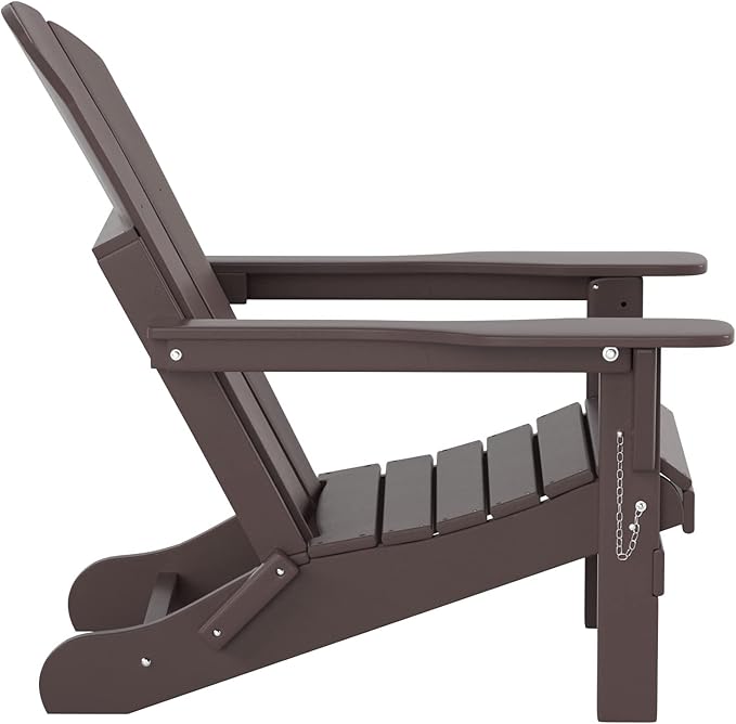 WO Home Furniture Adirondack Chairs Table Set of 3 PCS Outdoor Folding Chairs Coffee Table Weather/UV Resistant for Lawn, Garden, Bon Fire, Balcony (Dark Brown)