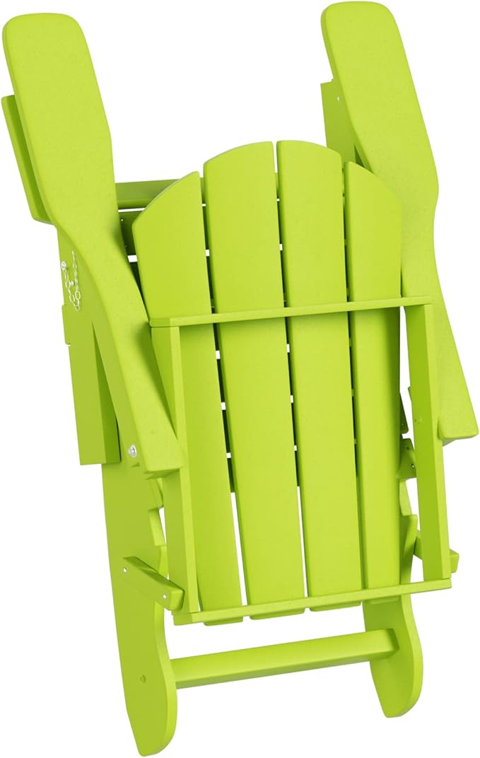 WO Home Furniture Adirondack Chair Table Set of 2 PCS Outdoor Folding Chair w Side Table Weather/UV Resistant for Lawn, Garden, Bon Fire, Balcony (Lime)