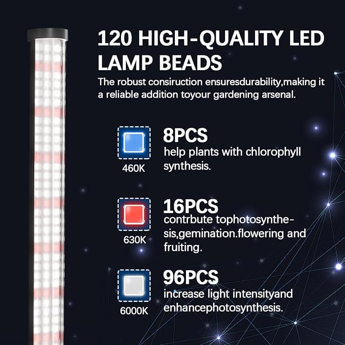 T10 Vertical Grow Light, 6000K Full Spectrum Desktop Plant Light 18.9",Hung or Stood, with 3 Modes & 5 Dimming Levels, Suitable Small & Medium Plants Indoors, Auto On Off Timing 4/8/12/18Hrs (1)