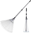 Adjustable Garden Metal Rake -32 to 63 Inch ,Hand Weed Collapsible Camping Landscape Dethatcher Rake for Leaves Shrub Yard Lawns,Leveling Yard Tool,Black