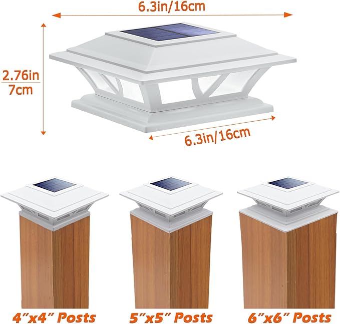 SIEDiNLAR Solar Post Lights Outdoor 2 Modes LED Fence Deck Cap Light for 4x4 5x5 6x6 Posts Garden Patio Decoration Warm White/Cool White Lighting White (6 Pack)