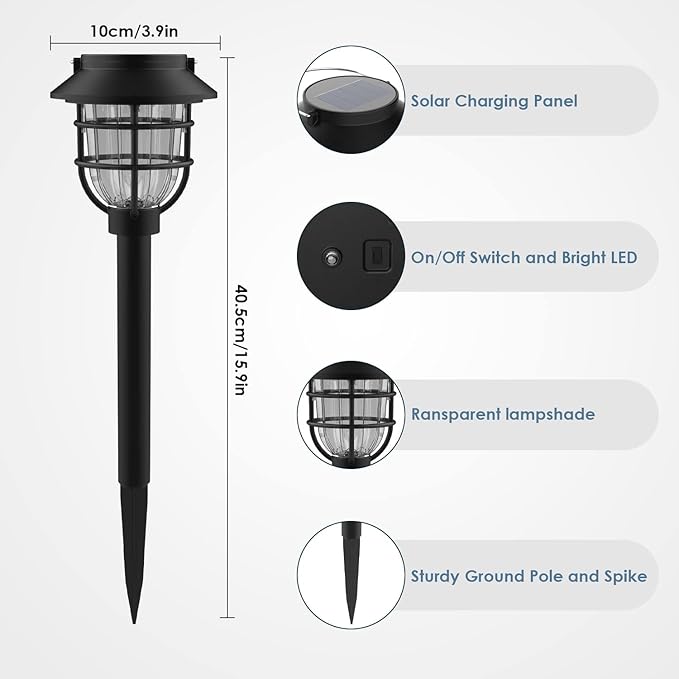 6 Pack Solar Pathway Lights Outdoor - Bright Solar Powered Garden Lights with Warm White LED, Auto On/Off Waterproof Path Lights Decorative, Landscape Lighting for Yard Patio Walkway Driveway