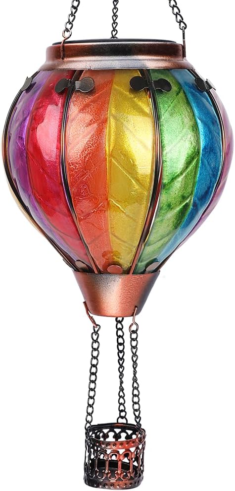 Hot Air Balloon Solar Lantern with Flickering Flame Hanging Solar Lanterns Outdoor Lights Waterproof Lanterns Decorative Garden Patio Yard Party Decor Colorful + Rose Red&Blue